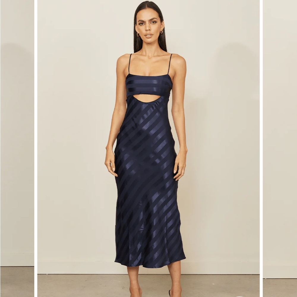 Runaway The Label Striped Satin Cut Out Slip Dress